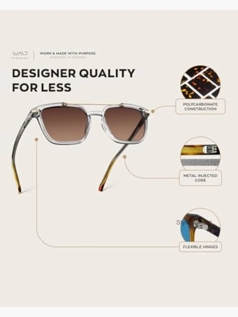Men's Square Aviator Sunglasses - Double Metal Bridge Polarized UV Protection